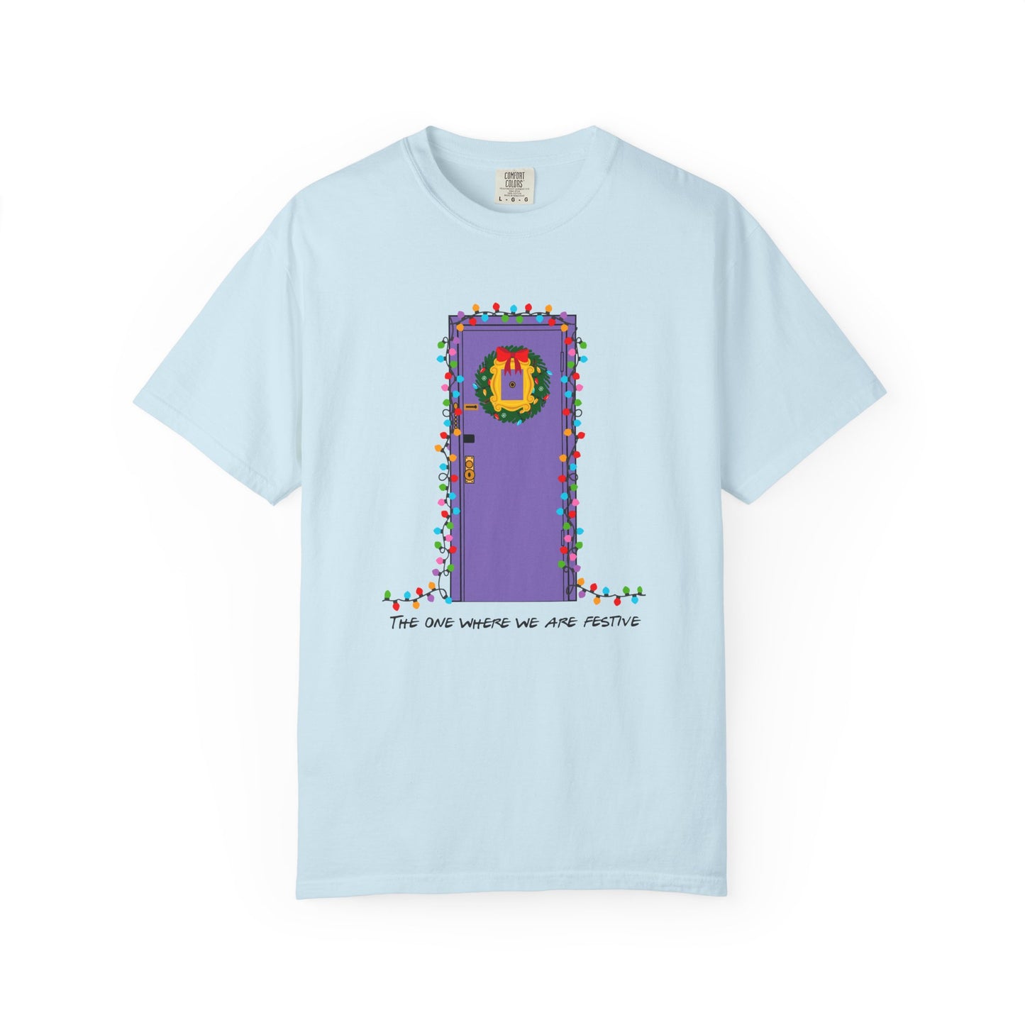 The One Where We Are Festive Purple Door Comfort Colors T‑Shirt — Holiday Graphic Tee