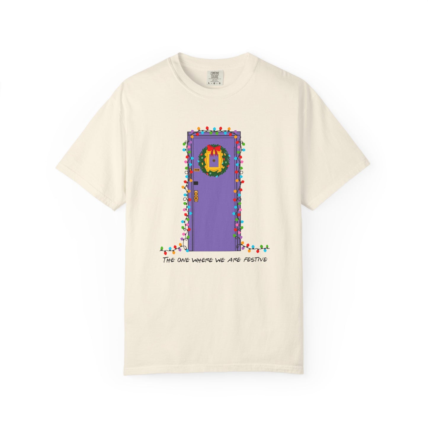 The One Where We Are Festive Purple Door Comfort Colors T‑Shirt — Holiday Graphic Tee