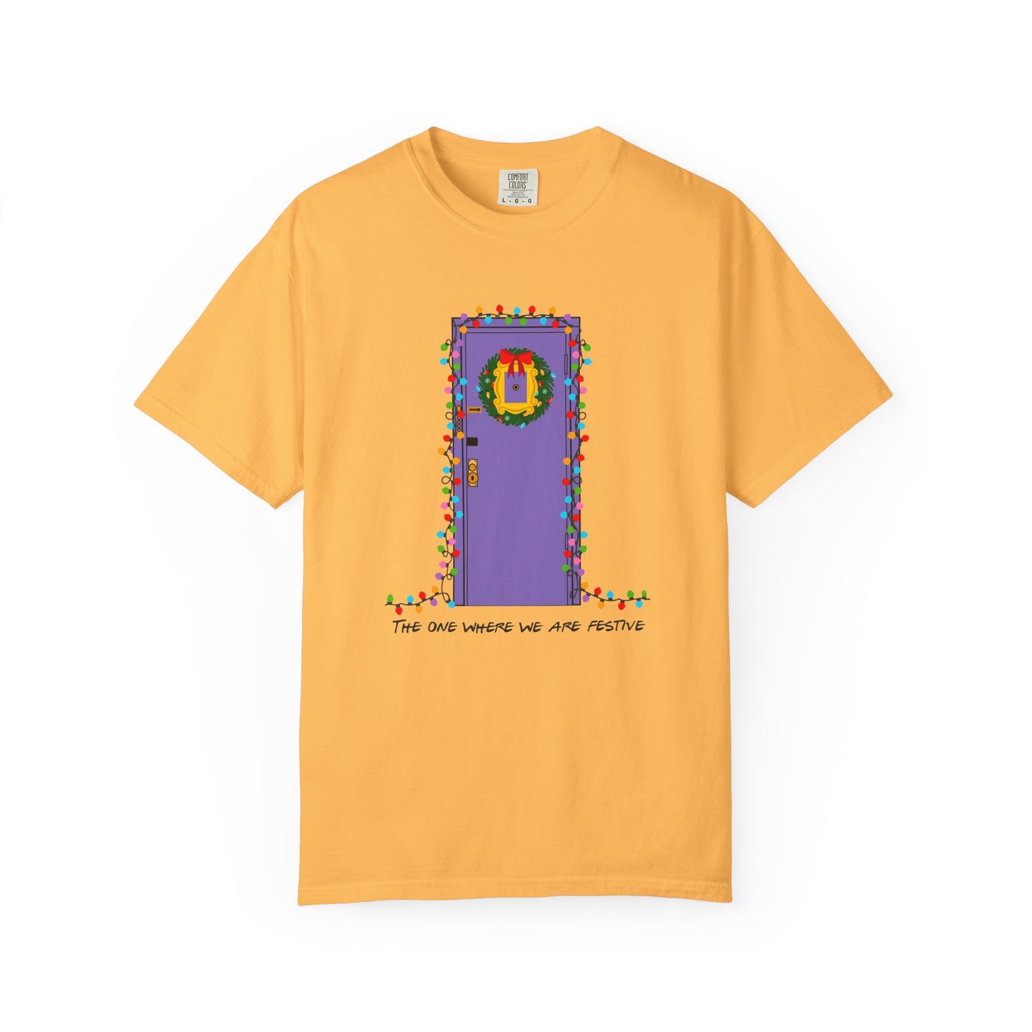The One Where We Are Festive Purple Door Comfort Colors T‑Shirt — Holiday Graphic Tee