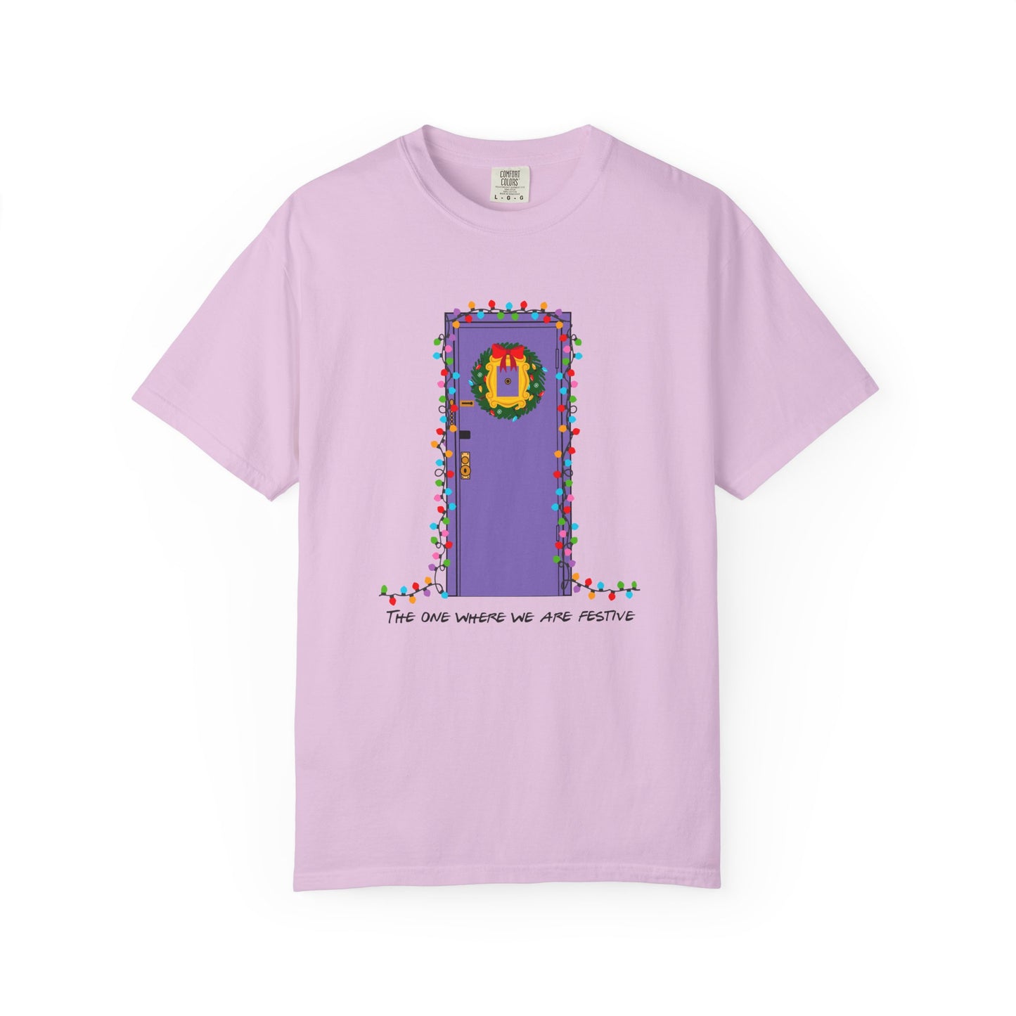 The One Where We Are Festive Purple Door Comfort Colors T‑Shirt — Holiday Graphic Tee