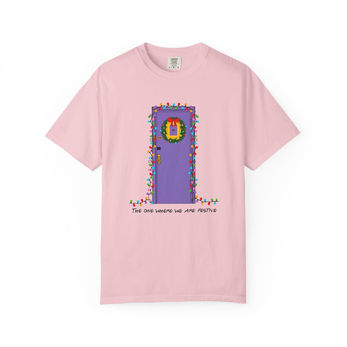 The One Where We Are Festive Purple Door Comfort Colors T‑Shirt — Holiday Graphic Tee
