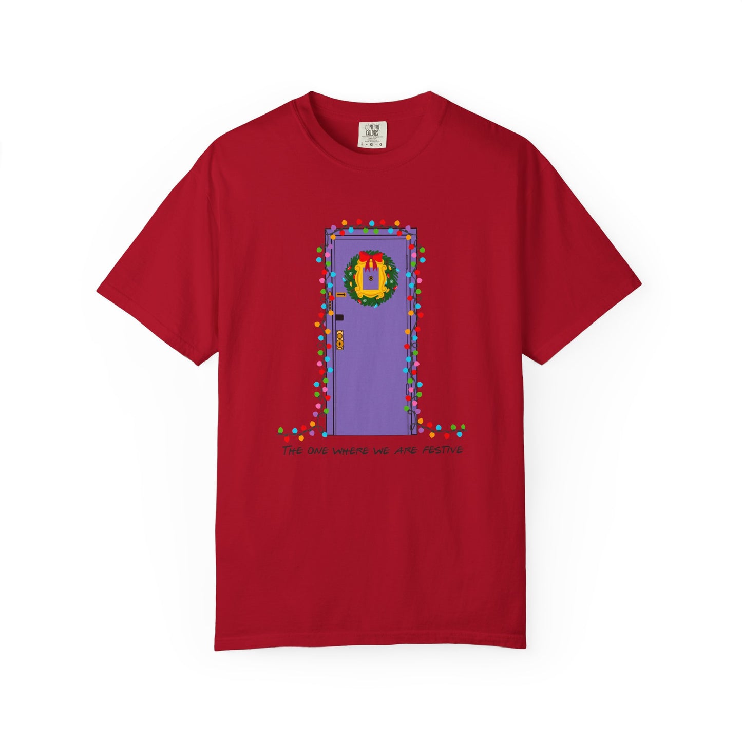 The One Where We Are Festive Purple Door Comfort Colors T‑Shirt — Holiday Graphic Tee